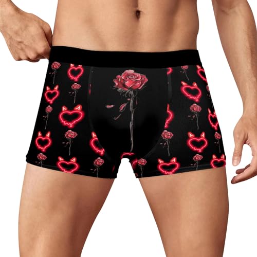 WKAYsIV Gewebte Boxershorts Herren legerem Komfort Valentinstagsdruck Lustige Pyjamas Herren (Black, XXL)