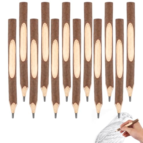 Wald Holzstifte, 12 Stück Zweig Bleistift Kinder, Holzbleistifte Mitgebsel, Holzfällerlook Kurze Stifte, Holzstifte Personalisiert, Bleistift Baum Dick für Kindergeburtstag Partygeschenk Schulbedarf