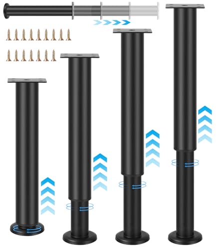 Cexovo 4 Stück Möbelfüße Verstellbar Schwarz Möbelbeine Höhenverstellbare Tischbeine 25-42 cm Sofa Ersatz Stützfüße Beine,Kohlenstoffstahl,für Möbel,Sofa,Stuhl,Schreibtisch,Schränke Beine Füße