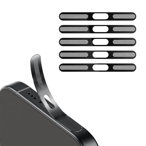 BelleVive 5er-Pack staubdichter Mesh-Aufkleber für iPhone 16 Pro/16 Pro Max, integrierter Schutz für Lautsprecher und Ladeanschluss, Anti-Staub, Hörmuschel-Lautsprecher-Mesh, Schwarz