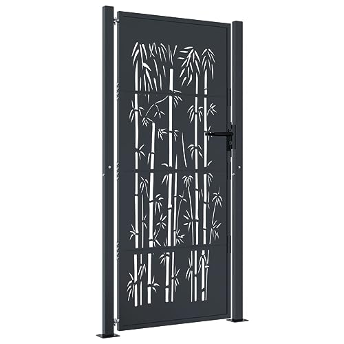 vidaXL Gartentor, Gartentür mit Bambus-Design, Abschließbar Hoftor Eingangstor für Garten Terrasse, Tor Zauntor Gartenpforte, Anthrazit 105x180 cm Stahl