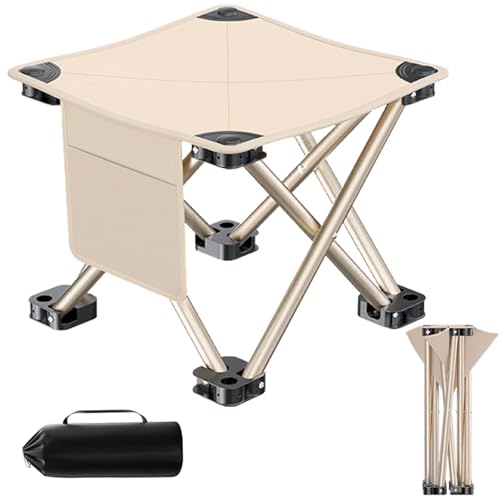 VEGOATY Campinghocker: 1 Stück Tragbarer Klapphocker aus 600D Oxford-Stoff, Faltbarer Campingstuhl, für Camping, Angeln, Wandern, Gartenarbeit und Strand (Khaki)