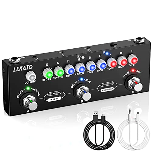 Multieffektgerät Gitarre, LEKATO Effektgerät Gitarre mit IR-Loading 9 Verstärkermodelle, Delay/Reverb/Phase/Chorus/Distortion/Overdrive, Multieffektpedal Guitar Pedal mit Aufnahme und Bluetooth 5.0