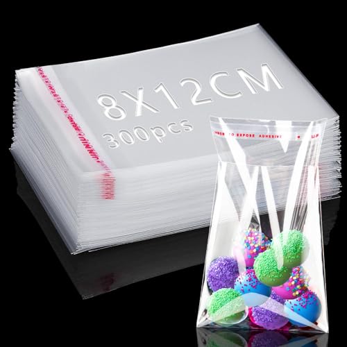 300 Stk Plastiktüten Selbstklebend Cellophantüten 8x12cm OPP Tütchen Transparent Zellophantüten Klein Kekse Tüten Flachbeutel Selbstklebende Klarsichtbeutel Weihnachten für Süßigkeiten Nüssen Schmuck