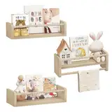 WOLTU 3er Set Kinder Bücherregal Wand, 40cm Wandregal Kinderzimmer, aus Massivholz, Hängeregal Schweberegal Kinderregal, Montessori Regal, für Bücher Spielzeug