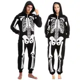 Spooktacular Creations Halloween Skelett Unisex Jumpsuit Pyjama für Erwachsene, Halloween Tier Plüsch Einteile Jumpsuit Schlafanzug Kostuem Cosplay