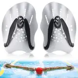 WuGU Hand Paddles Schwimmen, Einstellbar Schwimmpaddel, Schwimmhilfe Erwachsene Kinder, Schwimmtrainingsgerät Handpaddel zum Schwimmen Pool-Übungsgeräte Zubehör, Unisex(Silber)