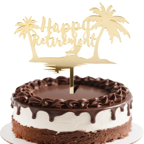 Happy Retirement Cake Topper Rente Deko Torte Acryl Alles Gute zum Ruhestand Kuchen Deko Gold Endlich Rentner Cupcake Topper Tortenstecker Ruhestand Party Dekoration für Frauen Männer