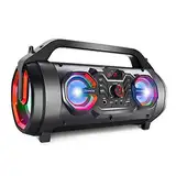 TENMIYA Bluetooth Lautsprecher, 30W Musikbox Bluetooth mit Subwoofer, FM Radio, RGB Licht. 10h Akku Outdoor Boombox für Party