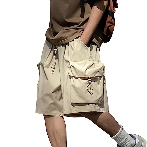 QWUVEDS Herren Outdoor Casual elastische Taille entspannte Passform leichte Angeln Wandern Arbeitsshorts Cargo-Shorts Cargo Herrenhose (Khaki, XL)