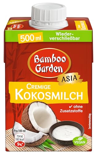 Bamboo Garden - Kokosmilch in wiederverschließbarem Tetrapack - cremige Kokosnussmilch zum Kochen und Backen, ideal für Currys, Desserts - 500 ml (Verpackungsdesign kann abweichen)