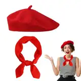 LIURFLNC Baskenmütze Damen, Halstuch Damen, Baskenmütze Herren, Roter Schal Klassishe Künstler Barrett Bandana Halstuch Kopftuch Elegante Schal Tuch Geschenk für Frauen