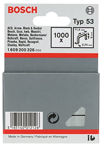 Bosch Accessories Professional 1000x Feindrahtklammer Typ 53 (Natürliche Materialien, Textilien, Karton, 11.4 x 0.74 x 6 mm, Zubehör Tacker)