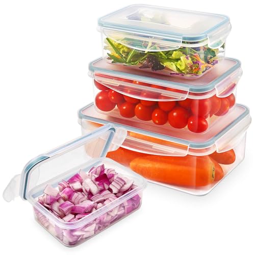 YASHE Frischhaltedose mit Deckel, 4 Teiliges Plastik Vorratsdosen Set, BPA Frei, 100% Auslaufsicher, Ineinander stapelbar, Transparent