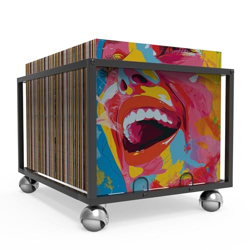 Vinyl Record Lagerung auf Rädern mit robuster Metallstruktur Record Lagerung hält bis zu 100 Alben-Vinyl Lagerung mit Vinyl Halter für Ihre Vinyl Record Collection