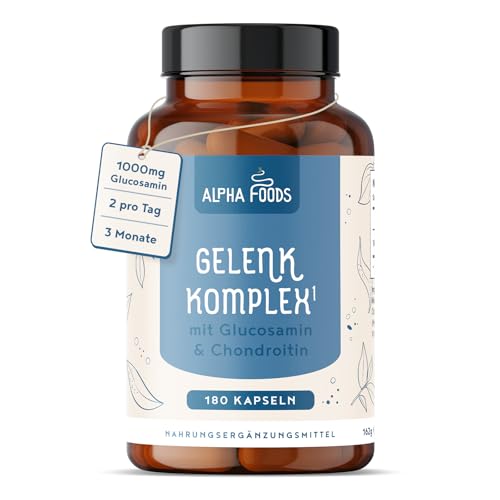 Glucosamin Komplex hochdosiert | 180 Kapseln | Mit Chondroitin, Vitamin C, D, MSM, Grünlippmuschel & Mangan | für gesunde Knochen und Knorpel | 6 Monate Vorrat | Alpha Foods