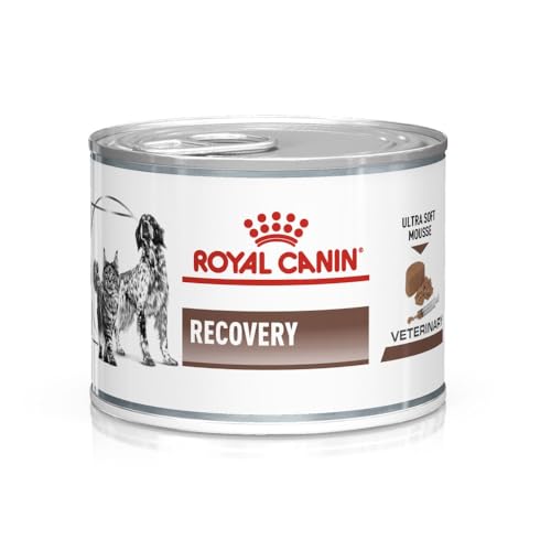 Royal Canin Veterinary Recovery | 12 x 195 g | Diät-Alleinfuttermittel für ausgewachsene Hunde und ausgewachsene Katzen | Ultra Soft Mousse mit einem hohen Proteingehalt
