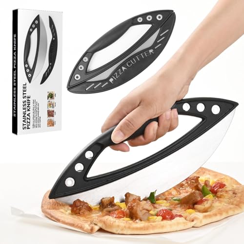 Jaropener Pizzaschneider, 12" Pizzamesser Wippe mit Klingenabdeckung für Küche und Gewerbe, Pizzamesser aus Edelstahl für alle Arten von Quesadillas,Fladenbrot,Brownies,spülmaschinenfest Pizza Cutter