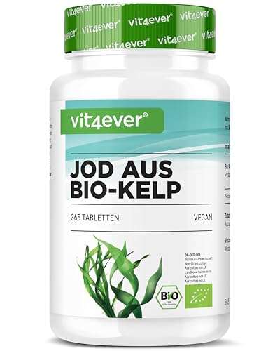 Bio Kelp (Natürliches Jod) - 365 Tabletten mit je 200µg Jod aus Bio-Braunalgen - Ohne unerwünschte Zusätze - Hochdosiert - Vegan