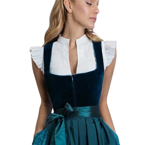 Dirndlbluse Flügelärmel Dirndl Bluse Damen Kurzarm Baumwolle Trachten Trachtenbluse Weiß Dirndlblusen Hochgeschlossen Oktoberfest Kostüm Elegante Spitzenbluse V Ausschnitt Trachtenmi Tracht Bluse