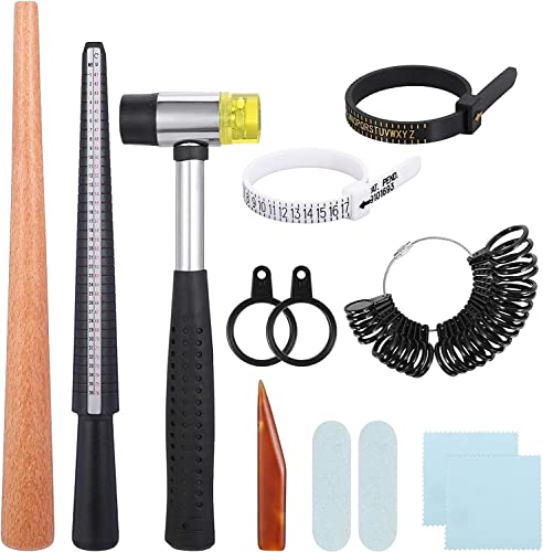 CASMIGC Ring Schmuck Sizer Tools Set, 11-Teiliges Ringgrößenmesser, Ringmaß Messwerkzeug, mit Gummihammer Kunststoff, Ring Sizer, Messgerät zum Benutzerdefinierten Messen von Schmuckgrößen Sets