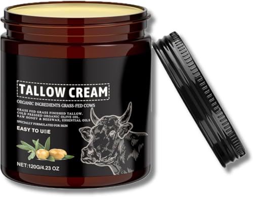 120g Beef Tallow Skincare, Rindertalg Bio Skincare, Beef Tallow Honey Balm, Tallow Cream Bio, Rindertalg Balm aus Grass Fed Tallow Raw Wild Honey für Gesicht, Körper Feuchtigkeit (1 Stück)