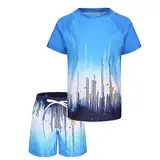 UV Schwimmshirt Jungen Zweiteilig Kurzarm Badeshirt Kinder Badeshorts Jungen Badeanzug Set 146 152/11-12 Jahre
