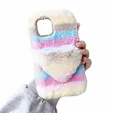 Miagon Bunt Plüsch Hülle für Samsung Galaxy A32 4G,Handyhülle Mädchen Flauschige Schutzhülle Silikon Cover Faux Pelz Case mit 3D Herz