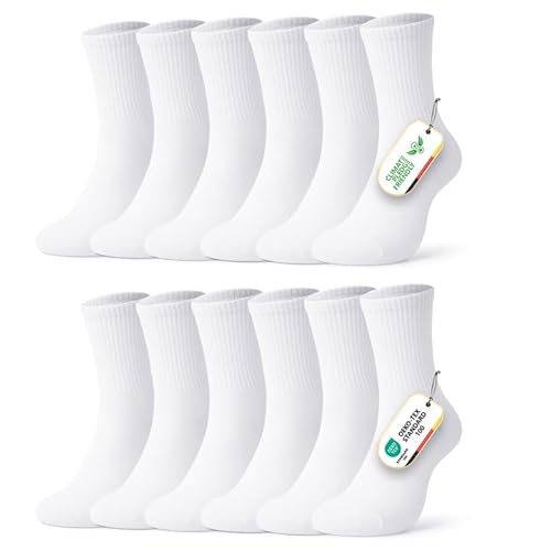 FALARY Socken Herren 43-46 Weiß Socken Damen Herrensocken Crew-Socken Lange Socks für Herren Baumwolle Socken Kalbssocken Atmungsaktive Anti Rutsch Socken Outdoor Socks 6 Paar