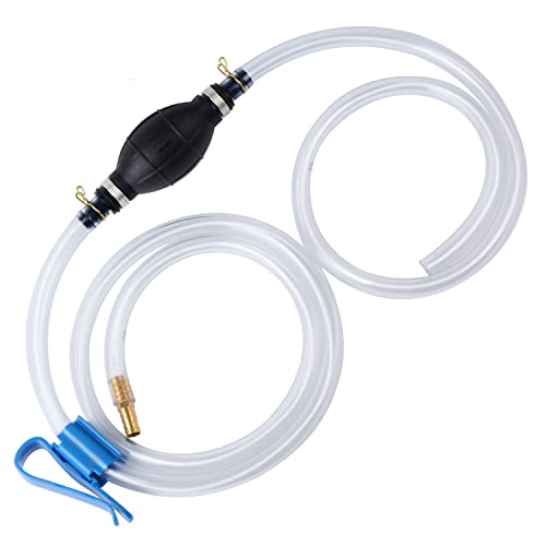 Siphonpumpe für Benzin Gas Öl Kraftstoff Benzin Diesel Flüssigkeit Wasser Aquarium,Manuelle Handpumpe Transferpumpe mit 2 strapazierfähigen PVC-Siphonschläuchen (15mm) mit Schlauchklemme