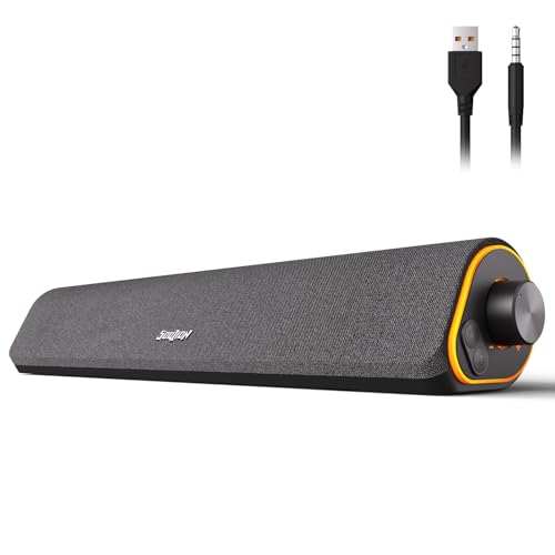 SOULION R50 PC-Lautsprecher, Bluetooth & 3,5 mm Computer-Lautsprecher, USB-betrieben, Bunte Lichter, Soundbar mit Schalter, Stereo-Surround-Soundbar für PC, Desktop, Laptop