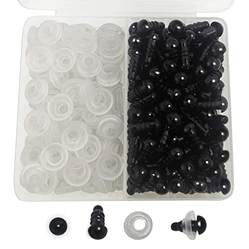 FANGZIDM 100 Stück Sicherheitsaugen mit Unterlegscheiben 6mm Schwarz Kunststoff Spielzeugaugen für Puppenherstellung Spielzeuge Zubehör DIY