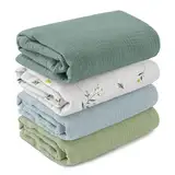 GLLQUEN BABY Pucktücher Neugeborenen 4 Stück, Musselin-Baumwolle kinderdecke, 95x100cm kuscheldecke für Kinder, Kleinkinder, Kinderbett, Kinderwagen, Junge oder Mädchen babydecke,Geschenk zur Geburt