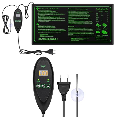 Pfloge® Heizmatte mit Thermostat, Wärmematte Terrarium, PVC wasserdichte Pflanzen Gewächshaus Heizkissen mit 6 Temperaturstufen und 6 Timerstufen für Sämlinge, Haustiere, 20"x10" Zoll 30W