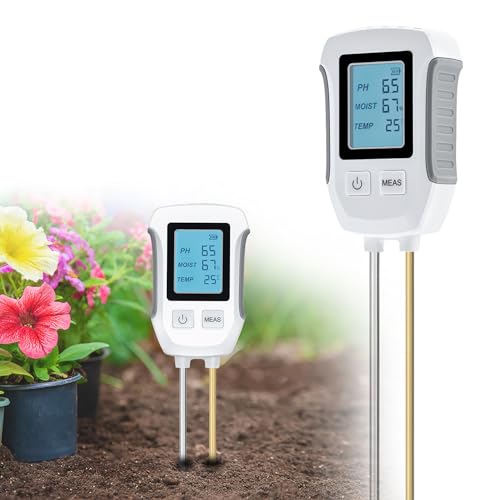 Wigearss 3 in 1 Bodenmessgerät, Digitales PH Bodentester, Feuchtigkeit und Feuchtigkeitstester mit Hintergrundbeleuchtetem LCD-Display für Gartenarbeit, Landwirtschaft, Outdoor Pflanzen