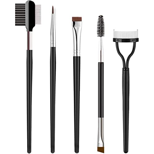 KINGMAS 5 Stück Augenbrauen Pinsel, Feiner abgewinkelter Eyeliner Pinsel, Wimper Kamm Wimpernbürste, Augenpinsel Make-up Pinsel Set