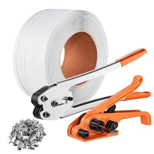 VEVOR Banding-Umreifungsset mit Umreifungsspanner, Banding Sealer Tool, 100 m langes PP-Band, 100 Metalldichtungen, Palettenverpackungsband-Banding-Set, Banding-Verpackungsband zum Verpacken