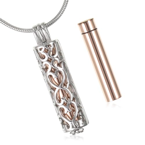 Herz Urne Halskette für Asche Edelstahl Asche Andenken Personalisierte Memorial Medaillons Asche Halter für menschliche Haustiere Asche Feuerbestattung Schmuck für Asche mit hohlen Blume Zylinder