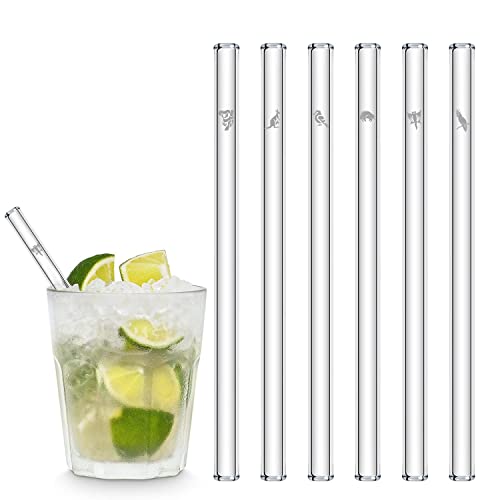 HALM Glasstrohhalme 6 Stück graviert: Australische Tiere Motive - Strohhalme 15 cm - Känguru, Panda, Papagei & Co - Stabil - Spülmaschinenfest - Made in Germany