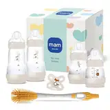 MAM Easy Start Anti-Colic Neugeborenen-Set | 0+ Mon | Babyflaschen-Set | 94% Akzeptanz | 96% Hebammen-Empfehlung | 80% weniger Koliken | 4 Trinkflaschen, 1 Original Schnuller & 1 Soft Brush | beige