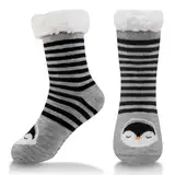 HOTUT Kindersocken, Dicke Wintersocken aus Weich Flauschig,Kuschelsocken für Winter Mädchen und Jungen,Haussocken für 8-12 Jahre (Pinguin)