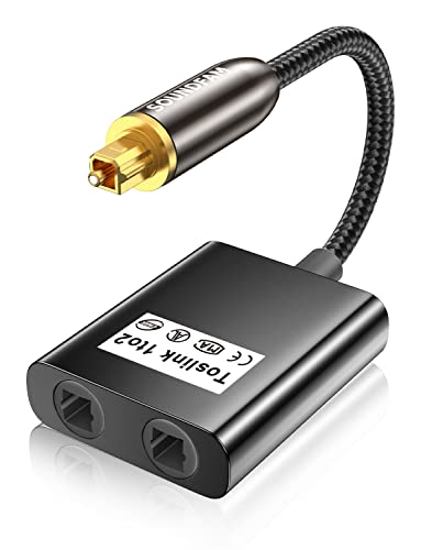 SOUNDFAM Toslink Splitter 1 In 2 Out Optisches Kabel Splitter Digitaler Audio Optischer Splitter Adapter für TV, DVD, Soundbar - Schwarz