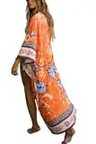 YouKD Damen Baumwoll Cardigan Bohemian Lang Kimono Beach Badeanzug Cover Up Kleid Plus Size Robe