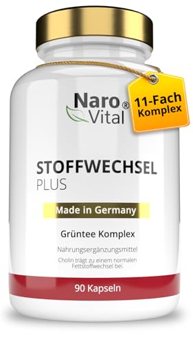 Stoffwechsel Komplex - Hochdosiert mit Grüntee, Grüner Kaffee, Bittermelone, Guarana, Cholin und Ingwer - 90 vegane Stoffwechsel Kapseln - Tabletten Diät Unterstützung I NaroVital Stoffwechsel Plus