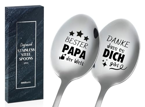 Vatertagsgeschenk für Papa, Papa Geschenk Geburtstag, 2 Löffel Kaffeelöffel mit Gravur, Gestaltung Edelstahl, Mit Geschenkbox, Bester Papa Der Welt, Danke Dass es Dich Gibt