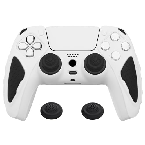 PlayVital Silikon Hülle für ps5 Controller,Case Anti-Rutsche Schutzhülle Hülle Griffe Skin Weiches Gummi Grips für Playstation 5 Wireless Controller(Ritter Edition,Weiß & Schwarz)