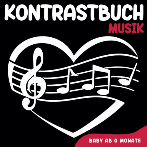 Kontrastbuch baby ab 0 Monate: Musik und Musikinstrumente, kontrastreiche Schwarz-Weiß-Bilder zur visuellen Entwicklung und stimulation der Babyaugen von Geburt an.