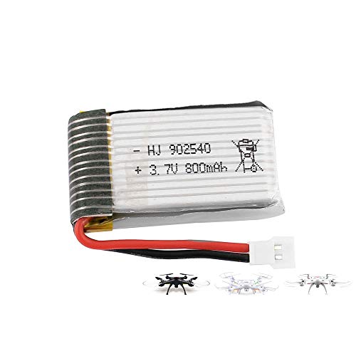 3.7V 800-mAh 1S Li-Po Akku, Lithium-Polymer Batterie mit XH 2.54 2P Molex-Stecker für RC Quadcopter, Kompatibel mit Syma Drohne X5C X5SC X5SW MJX X708-W X709 UDI U45-W U42-W, Flugzeug, Auto, Spielzeug