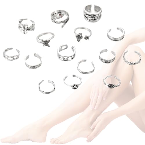 VURYAPI 15 Stück Zehenring zehenringe damen fussringe damen zehenring edelstahl zehenring zehenring silber damen zehenringe damen toe rings for women toe ring(Silber)