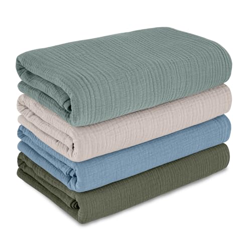 GLLQUEN BABY Pucktücher Neugeborenen 4 Stück, Musselin-Baumwolle kinderdecke, 95x100cm kuscheldecke für Kinder, Kleinkinder, Kinderbett, Kinderwagen, Junge oder Mädchen babydecke,Geschenk zur Geburt